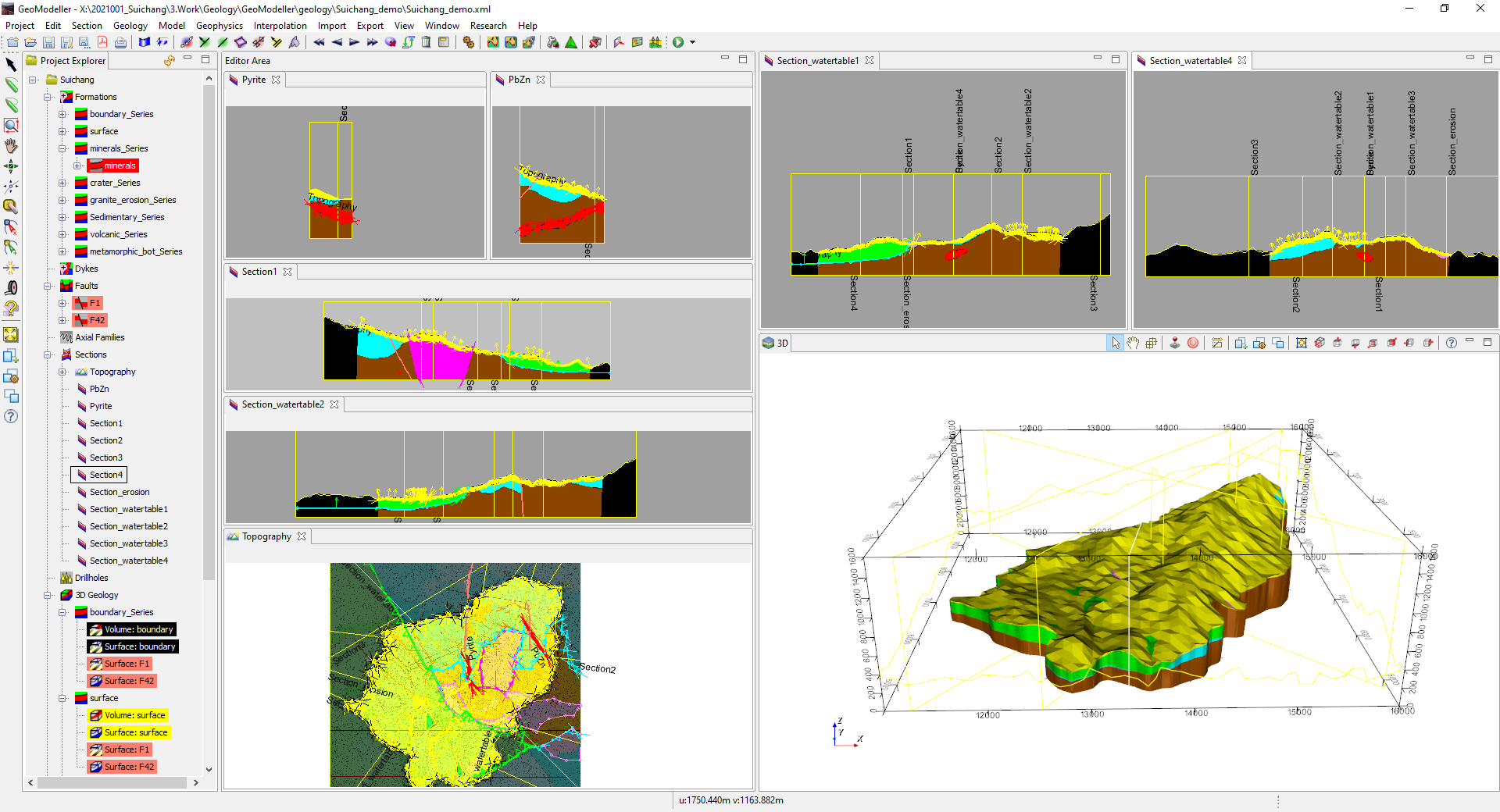 Click to enlarge. Example of GeoModeller before FEFLOW modelling